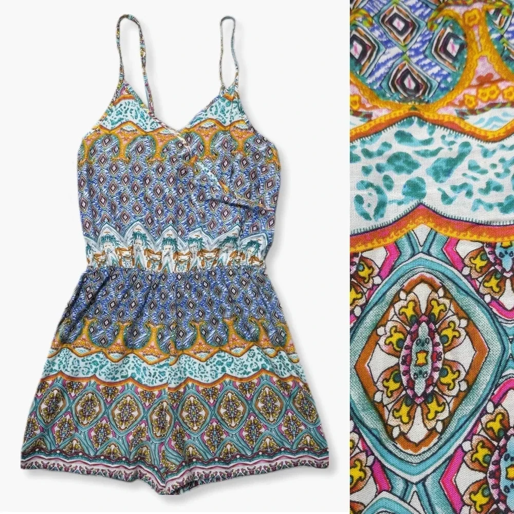 ✨️4/$20 Strappy Geometric Color Kaleidescope Romper, 100 Viscose, M - Picture 2 of 16